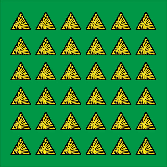 PACCO DA 6 KIT DI 6 ADESIVI TRIANGOLARI - PERICOLO MATERIALE ESPLOSIVO - Pittogramma ISO 7010 Con Stampa Diretta U.V.