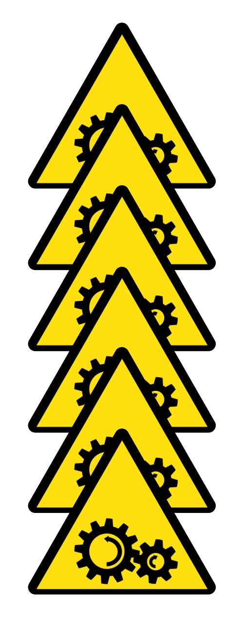 GLOBAL KIT DI 6 ADESIVI TRIANGOLARI - PERICOLO ORGANI IN MOVIMENTO - Pittogramma ISO 7010 Con Stampa Diretta U.V. (IDEALE ANCHE PER ESTERNO)