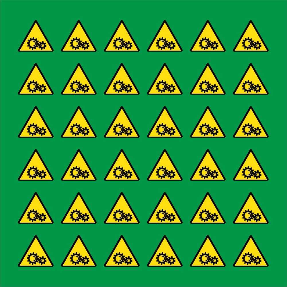 PACCO DA 6 KIT DI 6 ADESIVI TRIANGOLARI - PERICOLO ORGANI IN MOVIMENTO - Pittogramma ISO 7010 Con Stampa Diretta U.V.