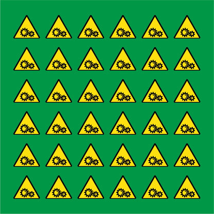 PACCO DA 6 KIT DI 6 ADESIVI TRIANGOLARI - PERICOLO ORGANI IN MOVIMENTO - Pittogramma ISO 7010 Con Stampa Diretta U.V.