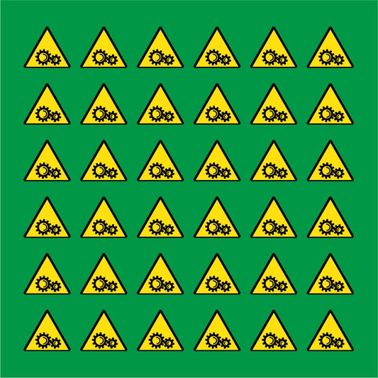 PACCO DA 6 KIT DI 6 ADESIVI TRIANGOLARI - PERICOLO ORGANI IN MOVIMENTO - Pittogramma ISO 7010 Con Stampa Diretta U.V.