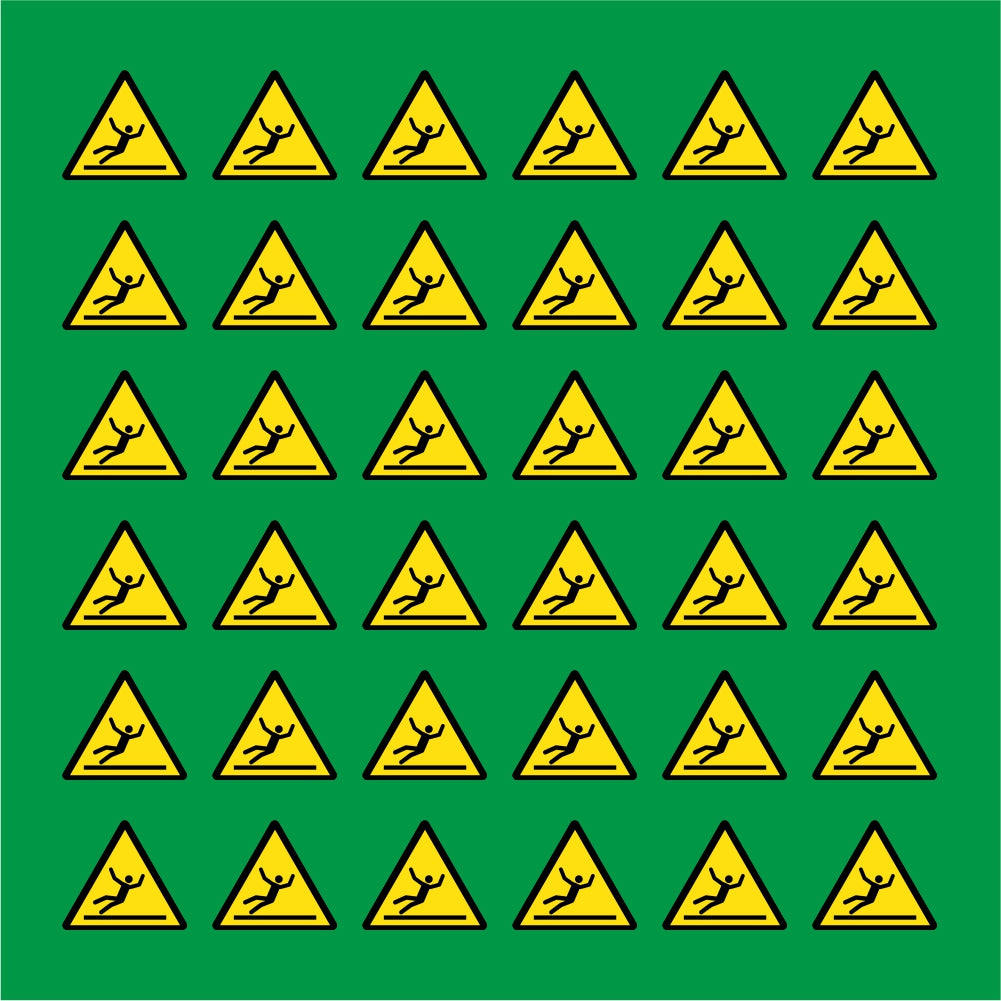 PACCO DA 6 KIT DI 6 ADESIVI TRIANGOLARI - PERICOLO PAVIMENTO SCIVOLOSO - Pittogramma ISO 7010 Con Stampa Diretta U.V.
