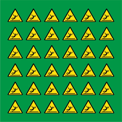 PACCO DA 6 KIT DI 6 ADESIVI TRIANGOLARI - PERICOLO PAVIMENTO SCIVOLOSO - Pittogramma ISO 7010 Con Stampa Diretta U.V.