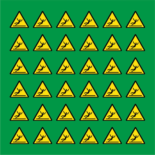 PACCO DA 6 KIT DI 6 ADESIVI TRIANGOLARI - PERICOLO PAVIMENTO SCIVOLOSO - Pittogramma ISO 7010 Con Stampa Diretta U.V.