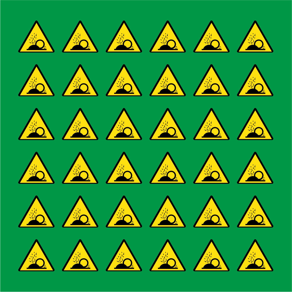 PACCO DA 6 KIT DI 6 ADESIVI TRIANGOLARI - PERICOLO PROIEZIONI SCHEGGE  - Pittogramma ISO 7010 Con Stampa Diretta U.V.