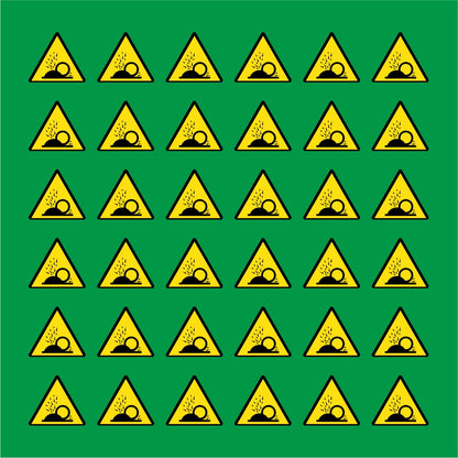 PACCO DA 6 KIT DI 6 ADESIVI TRIANGOLARI - PERICOLO PROIEZIONI SCHEGGE  - Pittogramma ISO 7010 Con Stampa Diretta U.V.