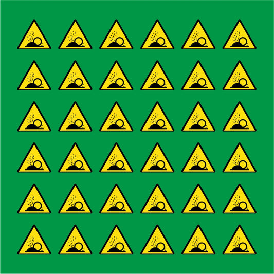 PACCO DA 6 KIT DI 6 ADESIVI TRIANGOLARI - PERICOLO PROIEZIONI SCHEGGE  - Pittogramma ISO 7010 Con Stampa Diretta U.V.