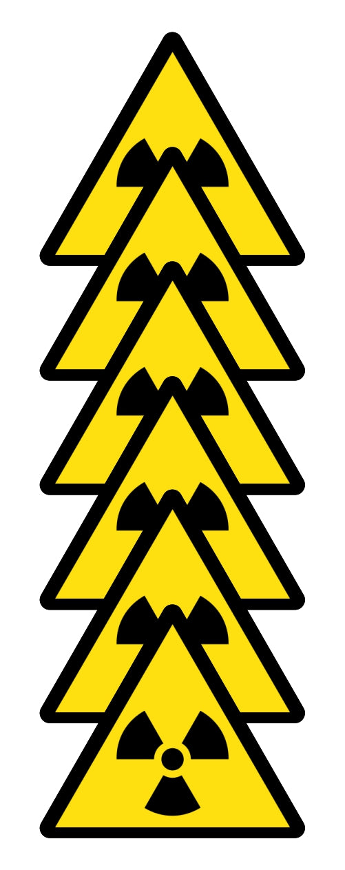 GLOBAL KIT DI 6 ADESIVI TRIANGOLARI - PERICOLO RADIAZIONI - Pittogramma ISO 7010 Con Stampa Diretta U.V. (IDEALE ANCHE PER ESTERNO)