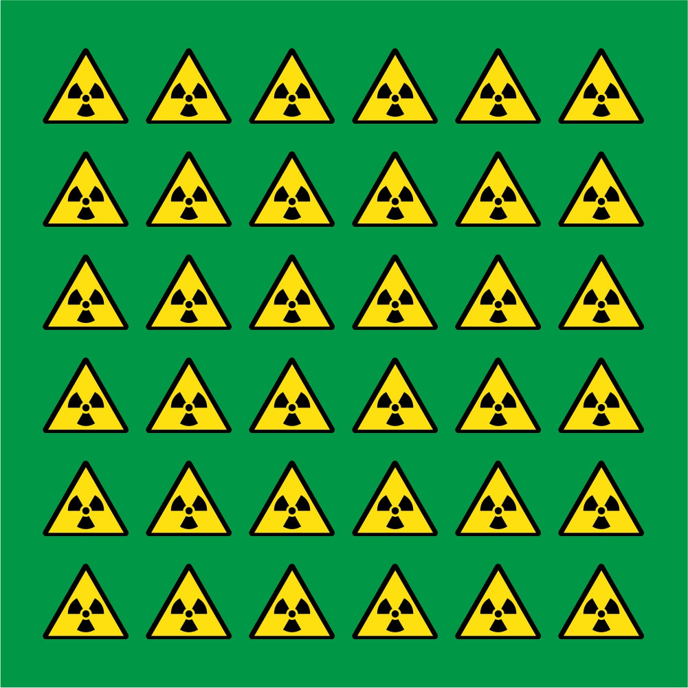 PACCO DA 6 KIT DI 6 ADESIVI TRIANGOLARI - PERICOLO RADIAZIONI - Pittogramma ISO 7010 Con Stampa Diretta U.V.