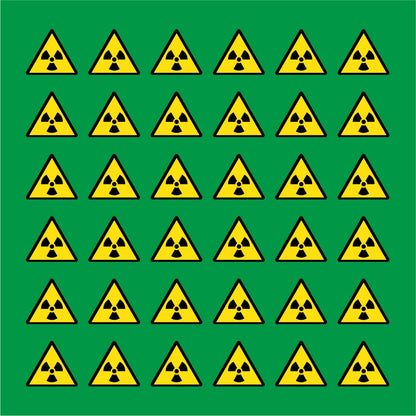 PACCO DA 6 KIT DI 6 ADESIVI TRIANGOLARI - PERICOLO RADIAZIONI - Pittogramma ISO 7010 Con Stampa Diretta U.V.