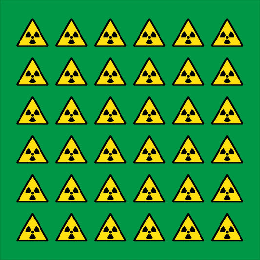 PACCO DA 6 KIT DI 6 ADESIVI TRIANGOLARI - PERICOLO RADIAZIONI - Pittogramma ISO 7010 Con Stampa Diretta U.V.