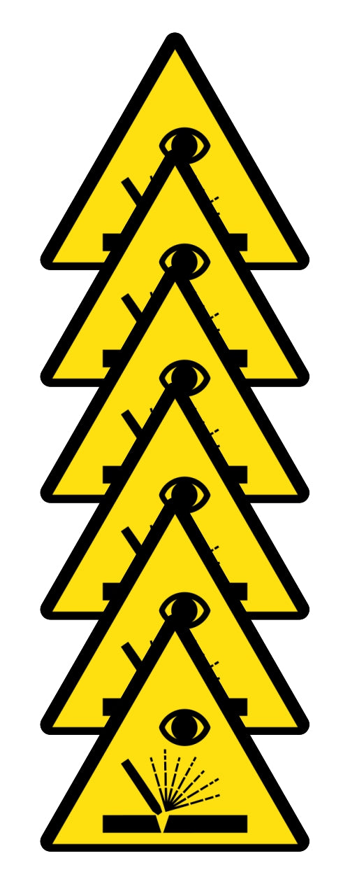 GLOBAL KIT DI 6 ADESIVI TRIANGOLARI - PERICOLO RADIAZIONI DA SALDATURA - Pittogramma ISO 7010 Con Stampa Diretta U.V. (IDEALE ANCHE PER ESTERNO)