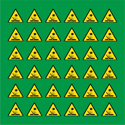 PACCO DA 6 KIT DI 6 ADESIVI TRIANGOLARI - PERICOLO RADIAZIONI DA SALDATURA - Pittogramma ISO 7010 Con Stampa Diretta U.V.