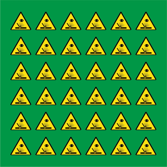 PACCO DA 6 KIT DI 6 ADESIVI TRIANGOLARI - PERICOLO RADIAZIONI DA SALDATURA - Pittogramma ISO 7010 Con Stampa Diretta U.V.