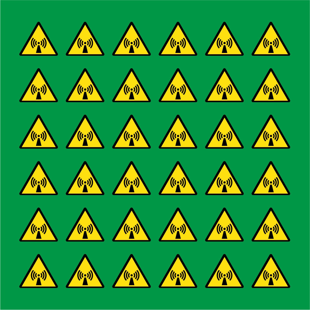 PACCO DA 6 KIT DI 6 ADESIVI TRIANGOLARI - PERICOLO RADIAZIONI NON IONIZZANTI - Pittogramma ISO 7010 Con Stampa Diretta U.V.