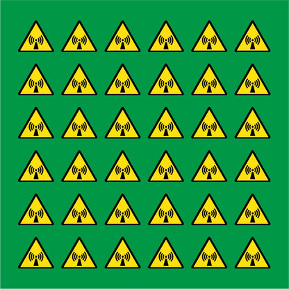 PACCO DA 6 KIT DI 6 ADESIVI TRIANGOLARI - PERICOLO RADIAZIONI NON IONIZZANTI - Pittogramma ISO 7010 Con Stampa Diretta U.V.