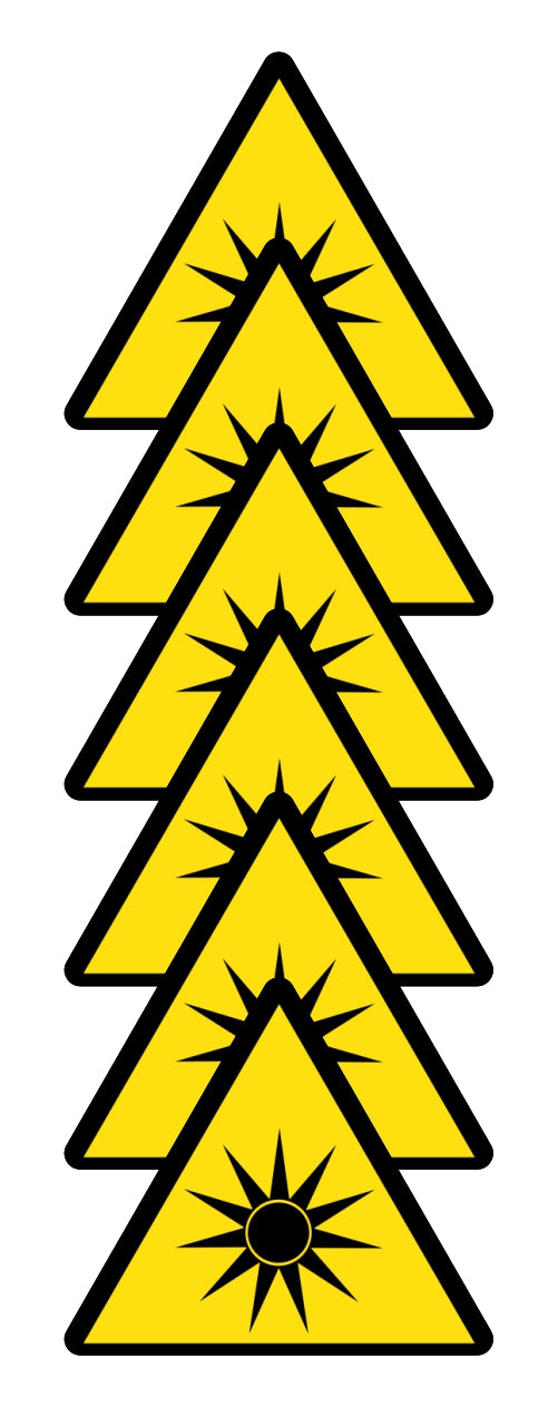 GLOBAL KIT DI 6 ADESIVI TRIANGOLARI - PERICOLO RADIAZIONI OTTICHE - Pittogramma ISO 7010 Con Stampa Diretta U.V. (IDEALE ANCHE PER ESTERNO)
