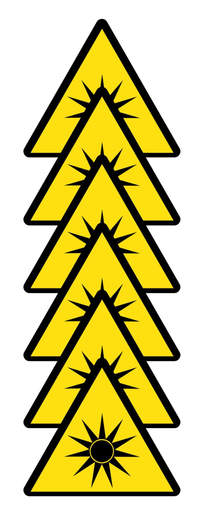 GLOBAL KIT DI 6 ADESIVI TRIANGOLARI - PERICOLO RADIAZIONI OTTICHE - Pittogramma ISO 7010 Con Stampa Diretta U.V. (IDEALE ANCHE PER ESTERNO)