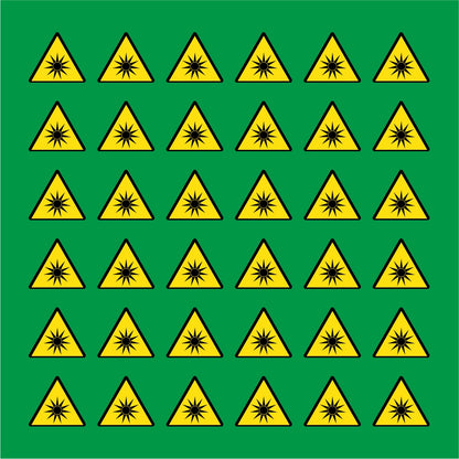 PACCO DA 6 KIT DI 6 ADESIVI TRIANGOLARI - PERICOLO RADIAZIONI OTTICHE - Pittogramma ISO 7010 Con Stampa Diretta U.V.