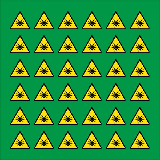 PACCO DA 6 KIT DI 6 ADESIVI TRIANGOLARI - PERICOLO RADIAZIONI OTTICHE - Pittogramma ISO 7010 Con Stampa Diretta U.V.