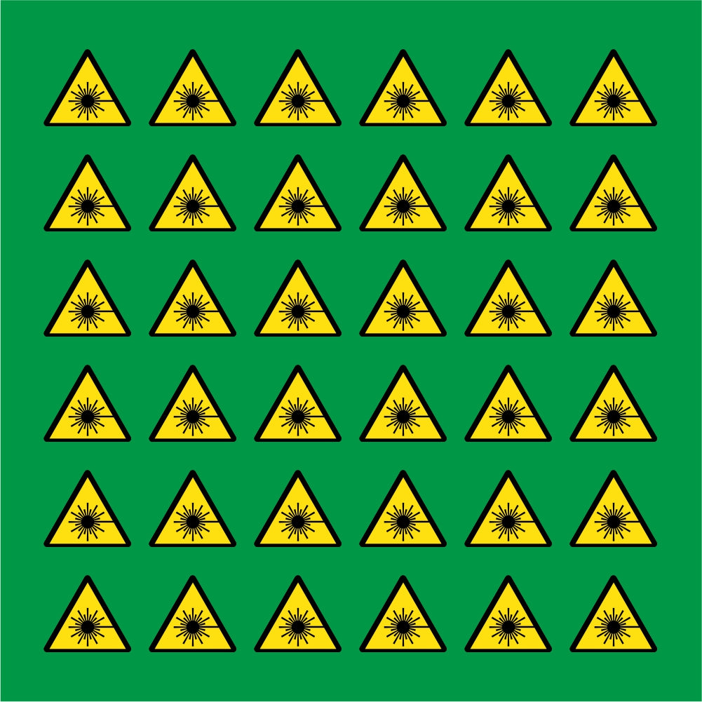 PACCO DA 6 KIT DI 6 ADESIVI TRIANGOLARI - PERICOLO RAGGI LASER - Pittogramma ISO 7010 Con Stampa Diretta U.V.