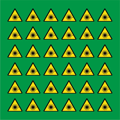 PACCO DA 6 KIT DI 6 ADESIVI TRIANGOLARI - PERICOLO RAGGI LASER - Pittogramma ISO 7010 Con Stampa Diretta U.V.