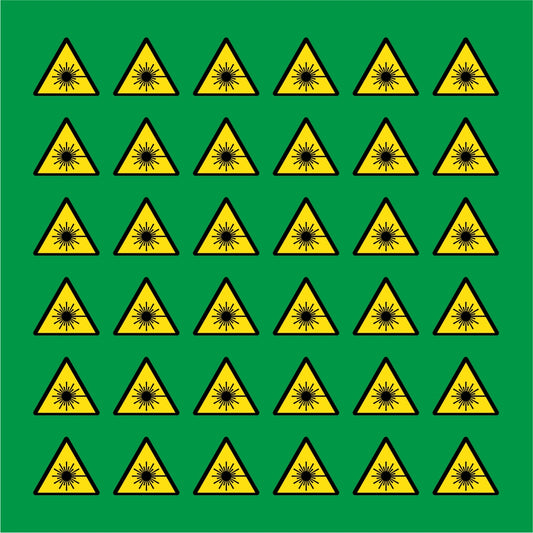 PACCO DA 6 KIT DI 6 ADESIVI TRIANGOLARI - PERICOLO RAGGI LASER - Pittogramma ISO 7010 Con Stampa Diretta U.V.