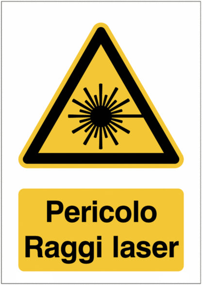 GLOBAL CARTELLO SEGNALETICO - PERICOLO RAGGI LASER - Vietato ai pedoni - Adesivo Extra Resistente, Pannello in Forex, Pannello In Alluminio