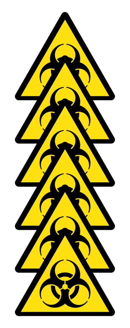 GLOBAL KIT DI 6 ADESIVI TRIANGOLARI - PERICOLO RISCHIO BIOLOGICO - Pittogramma ISO 7010 Con Stampa Diretta U.V. (IDEALE ANCHE PER ESTERNO)
