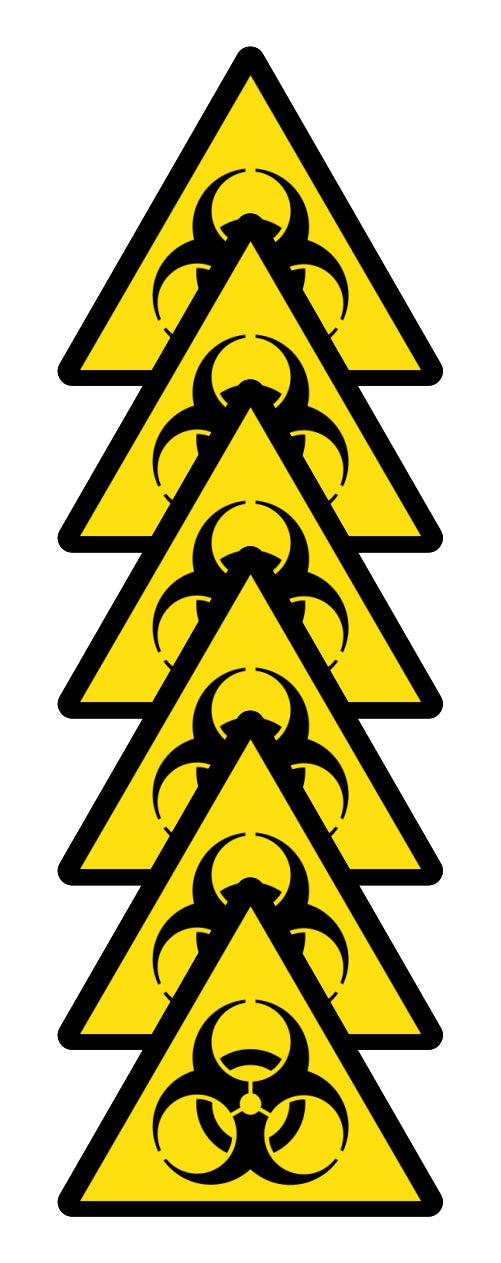 GLOBAL KIT DI 6 ADESIVI TRIANGOLARI - PERICOLO RISCHIO BIOLOGICO - Pittogramma ISO 7010 Con Stampa Diretta U.V. (IDEALE ANCHE PER ESTERNO)