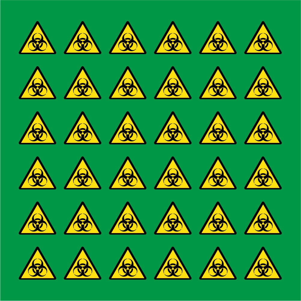 PACCO DA 6 KIT DI 6 ADESIVI TRIANGOLARI - PERICOLO RISCHIO BIOLOGICO - Pittogramma ISO 7010 Con Stampa Diretta U.V.