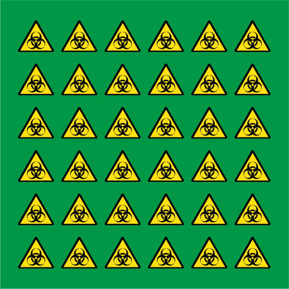 PACCO DA 6 KIT DI 6 ADESIVI TRIANGOLARI - PERICOLO RISCHIO BIOLOGICO - Pittogramma ISO 7010 Con Stampa Diretta U.V.