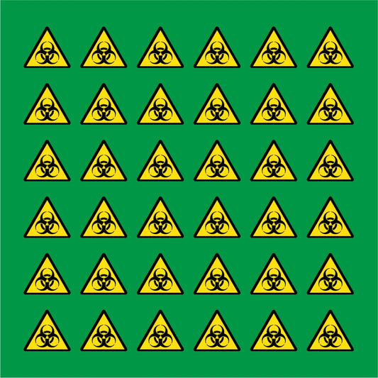 PACCO DA 6 KIT DI 6 ADESIVI TRIANGOLARI - PERICOLO RISCHIO BIOLOGICO - Pittogramma ISO 7010 Con Stampa Diretta U.V.