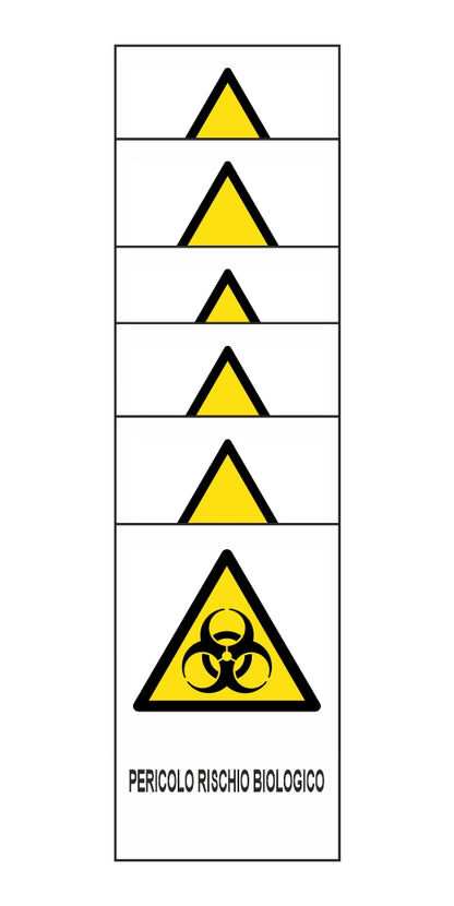 KIT DI 6 ADESIVI RETTANGOLARI - PERICOLO RISCHIO BIOLOGICO - Pittogramma ISO 7010 Con Stampa Diretta U.V. (IDEALE ANCHE PER ESTERNO)
