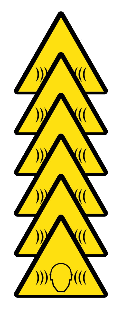 GLOBAL KIT DI 6 ADESIVI TRIANGOLARI - PERICOLO RUMOROSITÀ - Pittogramma ISO 7010 Con Stampa Diretta U.V. (IDEALE ANCHE PER ESTERNO)