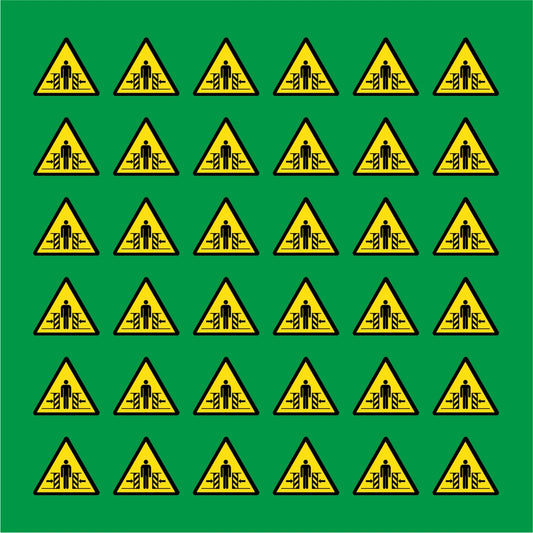 PACCO DA 6 KIT DI 6 ADESIVI TRIANGOLARI - PERICOLO SCHIACCIAMENTO - Pittogramma ISO 7010 Con Stampa Diretta U.V.