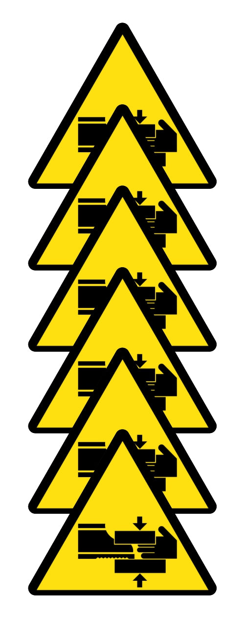 GLOBAL KIT DI 6 ADESIVI TRIANGOLARI - PERICOLO SCHIACCIAMENTO MANI/PIEDI - Pittogramma ISO 7010 Con Stampa Diretta U.V. (IDEALE ANCHE PER ESTERNO)