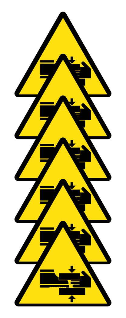 GLOBAL KIT DI 6 ADESIVI TRIANGOLARI - PERICOLO SCHIACCIAMENTO MANI/PIEDI - Pittogramma ISO 7010 Con Stampa Diretta U.V. (IDEALE ANCHE PER ESTERNO)