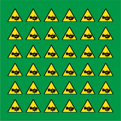 PACCO DA 6 KIT DI 6 ADESIVI TRIANGOLARI - PERICOLO SCHIACCIAMENTO MANI/PIEDI - Pittogramma ISO 7010 Con Stampa Diretta U.V.