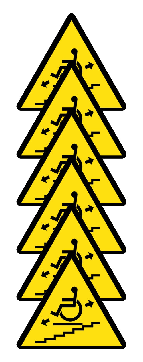 GLOBAL KIT DI 6 ADESIVI TRIANGOLARI - PERICOLO SERVOSCALA IN MOVIMENTO - Pittogramma ISO 7010 Con Stampa Diretta U.V. (IDEALE ANCHE PER ESTERNO)