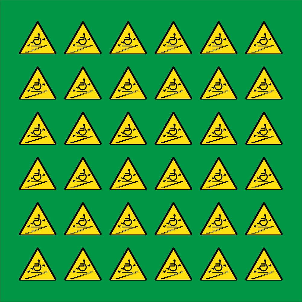 PACCO DA 6 KIT DI 6 ADESIVI TRIANGOLARI - PERICOLO SERVOSCALA IN MOVIMENTO - Pittogramma ISO 7010 Con Stampa Diretta U.V.