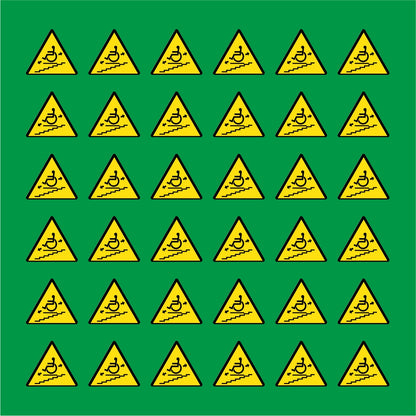 PACCO DA 6 KIT DI 6 ADESIVI TRIANGOLARI - PERICOLO SERVOSCALA IN MOVIMENTO - Pittogramma ISO 7010 Con Stampa Diretta U.V.