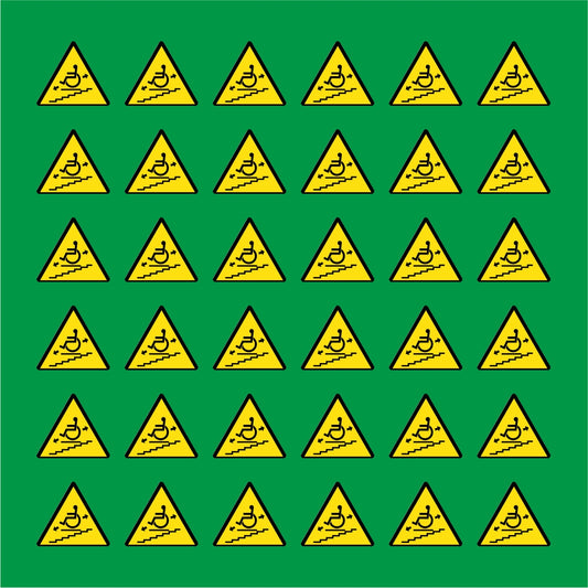 PACCO DA 6 KIT DI 6 ADESIVI TRIANGOLARI - PERICOLO SERVOSCALA IN MOVIMENTO - Pittogramma ISO 7010 Con Stampa Diretta U.V.