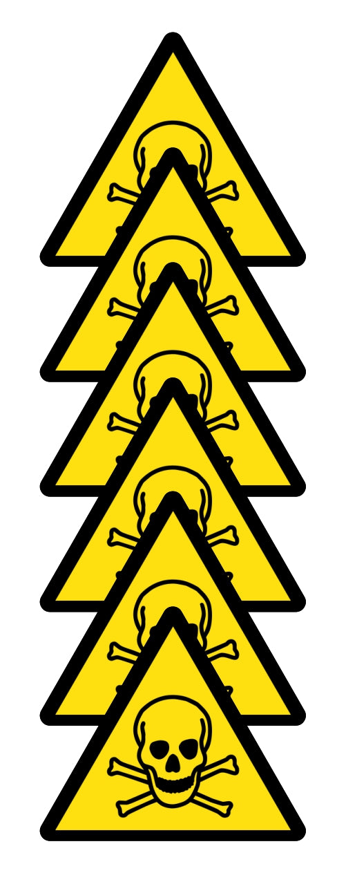 GLOBAL KIT DI 6 ADESIVI TRIANGOLARI - PERICOLO SOSTANZE VELENOSE - Pittogramma ISO 7010 Con Stampa Diretta U.V. (IDEALE ANCHE PER ESTERNO)