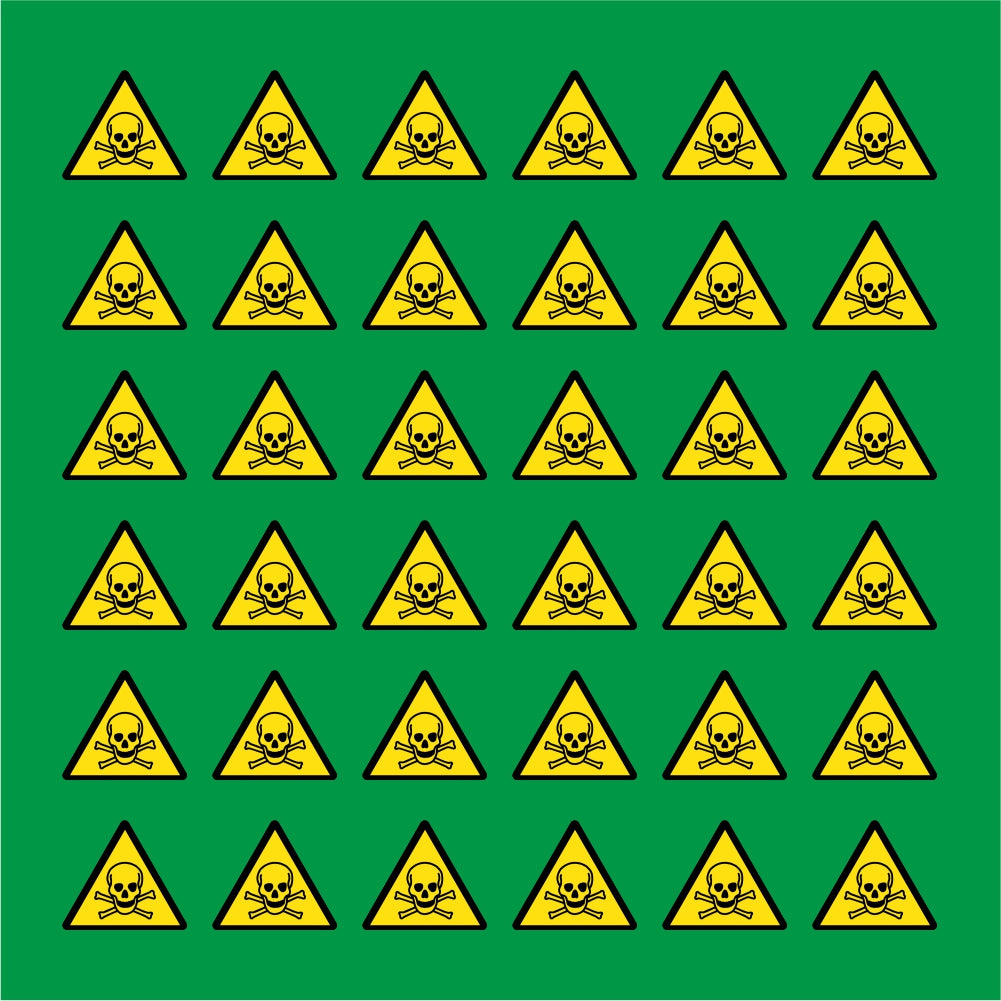 PACCO DA 6 KIT DI 6 ADESIVI TRIANGOLARI - PERICOLO SOSTANZE VELENOSE - Pittogramma ISO 7010 Con Stampa Diretta U.V.