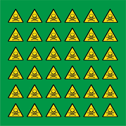 PACCO DA 6 KIT DI 6 ADESIVI TRIANGOLARI - PERICOLO SOSTANZE VELENOSE - Pittogramma ISO 7010 Con Stampa Diretta U.V.