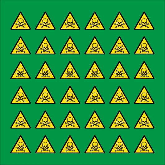 PACCO DA 6 KIT DI 6 ADESIVI TRIANGOLARI - PERICOLO SOSTANZE VELENOSE - Pittogramma ISO 7010 Con Stampa Diretta U.V.