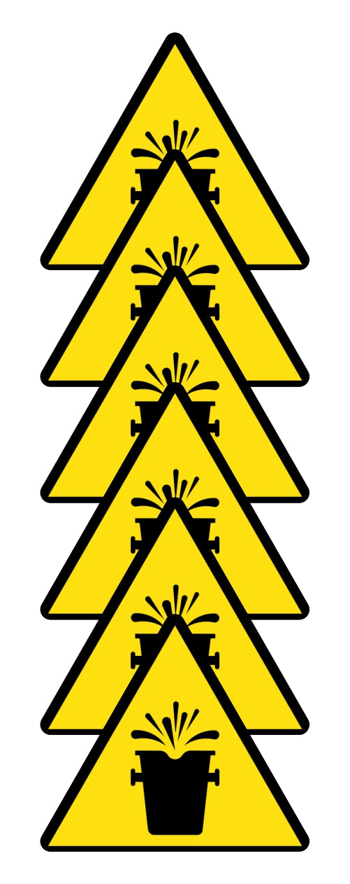 GLOBAL KIT DI 6 ADESIVI TRIANGOLARI - PERICOLO SPRUZZI DI MATERIALE INCANDESCENTE - Pittogramma ISO 7010 Con Stampa Diretta U.V. (IDEALE ANCHE PER ESTERNO)