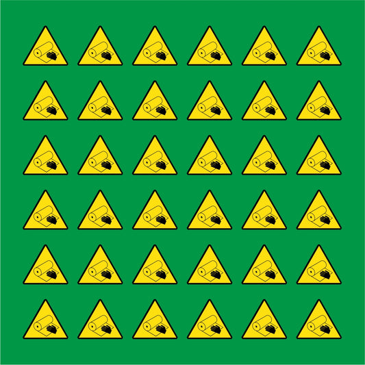 PACCO DA 6 KIT DI 6 ADESIVI TRIANGOLARI - PERICOLO TRASCINAMENTO RULLO - Pittogramma ISO 7010 Con Stampa Diretta U.V.