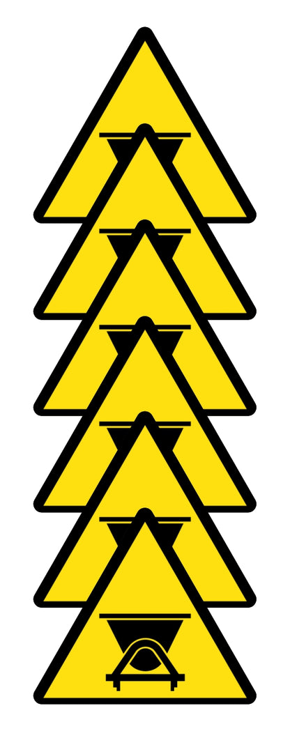 GLOBAL KIT DI 6 ADESIVI TRIANGOLARI - PERICOLO VEICOLI SU ROTAIA - Pittogramma ISO 7010 Con Stampa Diretta U.V. (IDEALE ANCHE PER ESTERNO)